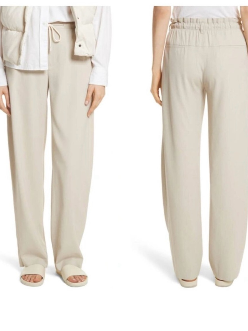 Vince Wide-Leg Drawstring Pants in Light Beige